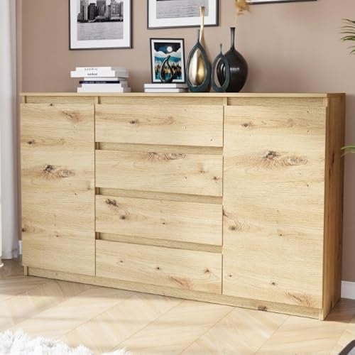 Home Collective Kommode, Sideboard Wohnzimmer, Kommode mit Schubladen | Mit 2 Türen & 4 Schubladen | Modern & geräumig | 159x40x98 cm (BxTxH) | Artisan