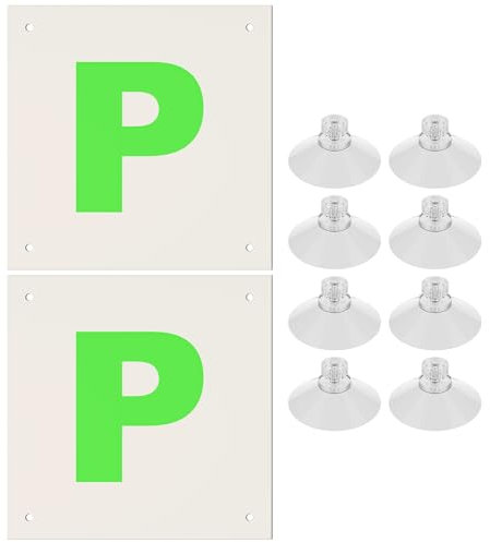 Keruhsci Pack of 2 Fully Magnetic P Plates for Car New Driver, P Plates Magnetic with 8 Suction Cups,Reflect Light When Driving at Night,Perfect Choice for Driving Security