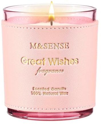 M&SENSE Blumen-Zitrus Duftkerzen im Glas aus Sojawachs,Leder-Kerze Vegan & Schadstofffrei, 283g (42h), Aromatherapie für Zuhause, Date Night,Geschenke für Frauen