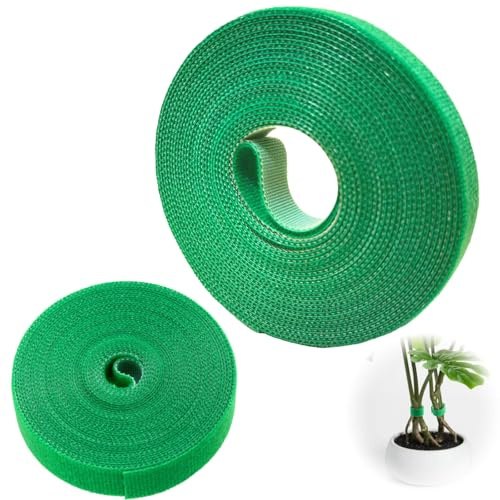 10m Pflanzenbinder 12mm + 5m Grün Wiederverschließbar Pflanzenband 15mm, Pflanzen Klettband Selbstklebend, Pflanzen Stütze, Rankhilfe für Kletterpflanzen Plant ties Kabelbinder für Garten (Grün 1)