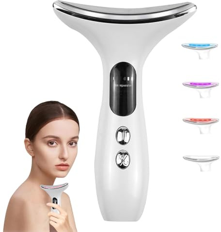 Gesichtsmassagegerät Gegen Falten Face Massager: EMS Gerät Gesicht mit 45℃ Wärme – Gua Sha Elektrisch mit 4 Modi 4 Farben LED – Neck Beauty Device zur Lifting & Straffung für Damen Herren