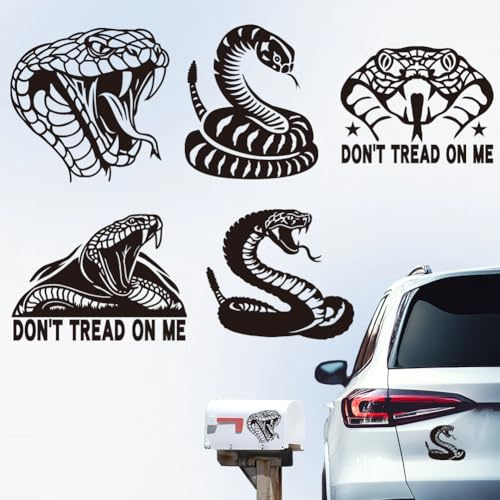 Hobbspring 5 Stück Schwarze Klapperschlangen Aufkleber Don't Tread On Me Reflektierende Vinyl Aufkleber Wasserdichte Plastik Auto Aufkleber für Stoßstangen Motorradhelm Outdoor Ausrüstung Dekoration