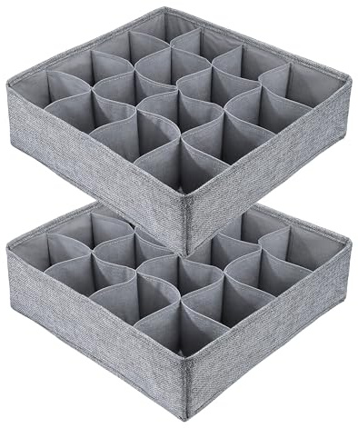 Jeesblsy Aufbewahrungsbox für Unterwäsche, Schublade Organizer Kleiderschrankschubladen Divider Collapsible für Socken, BHS, Panties und Krawatten, 2 Stück (32 Cells/Grau)