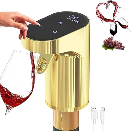Sipvault Drink Dispenser Liquor, Electric Wine Decanter Aerator Dispenser Pourer, Adjustable Quantity Liquor Wine Pump (Gold)