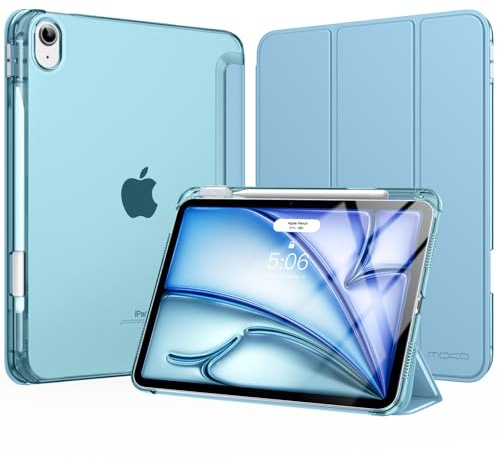MoKo Hülle für iPad Air 11 Zoll (M4/M3/M2) 2026/2025/2024 mit Stifthalter | Für iPad Air 5./4. Gen 10,9 Zoll Hülle 2022/2020, Trifold Schutzhülle mit Harter PC Transluzenter Rückseite, Nebliges Blau