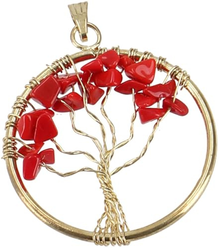 GURU SHOP Lebensbaum Amulett, goldener Kettenanhänger, Koralle/gold