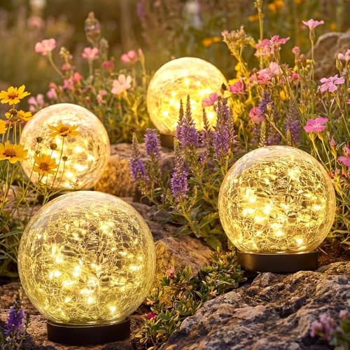 Ciskotu 4 Stück Solarleuchten für Außen, 120 LED Solarlampen für Aussen Garten