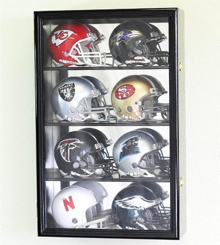 sfDisplay.com, Factory Direct Display Cases Mini-Helmvitrine mit UV-Schutz, abschließbar, mit Spiegelrückwand, schwarz