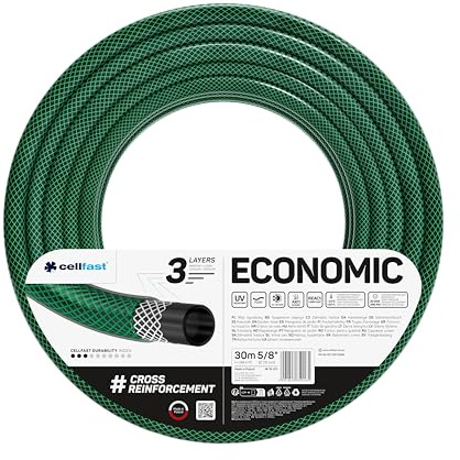 CELLFAST Gartenschlauch Economic 5/8 30m 3-lagig | Dreilagiger Gartenschlauch aus Polyester-Kreuzgewebe, UV- und algenbeständig, 20 bar