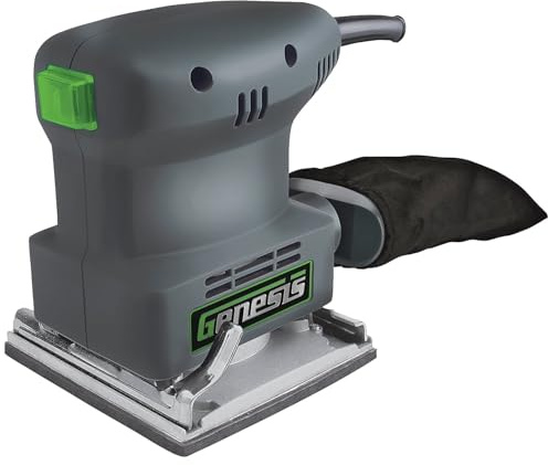 Genesis GPS2303 1/4 Sheet Palm Sander with Palm Grip, Dust-Protected Switch, Dust Bag, and Sandpaper Assortment