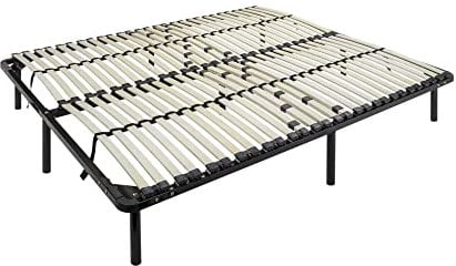 Metallbett Lattenrost 140x200 cm mit 56 Federholzleisten und Mittelzonenverstellung, Gästebett auf Füßen, Saugroboter und Unterbettbewahrung Freundlich - 28cm hoch - für alle Matratzen geeignet