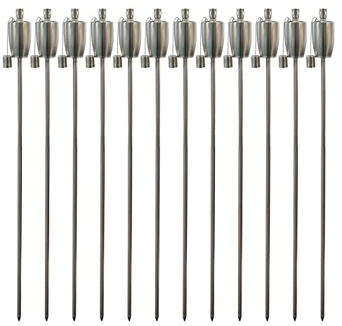 Harbour Housewares Metal Garden Torches - Barrel - Pack of 12-146cm Silver Garden Torches Lighting Modern Outdoor Lighting Paraffin Oil Lamp Candle Flame Lantern for Parties, Outdoor Events, BBQs