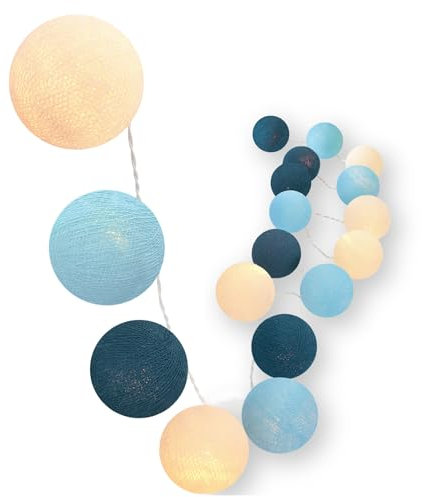 CREATIVECOTTON LED Lichterkette mit Cotton Balls inkl. Timer und Dimmer (Ocean, 20 Kugeln)