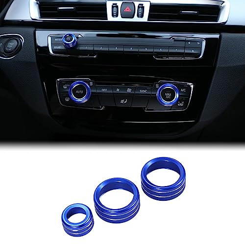 3Pcs For 1 2 3 4 Series F30 F34 F46 GT X1 F48 13-17 Car Styling Air Conditioning Knobs Audio Circle Trim Alloy Accessory (Blue)