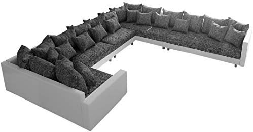 DELIFE Couch Clovis XXL Weiss Schwarz mit Armlehne Ottomane Rechts Wohnlandschaft
