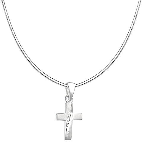 Vinani Anhänger Design Kreuz klein mit Zirkonia weiß mattiert mit Schlangenkette 42 cm Sterling Silber 925 Kette Italien AKKZ-S42