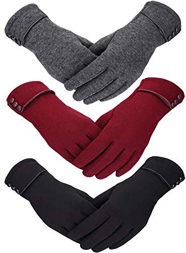 Patelai 3 Paires Gants d'Écran Tactile Coupe-Vent pour Femmes Gants de Téléphone Chauds Doublés en Polaire