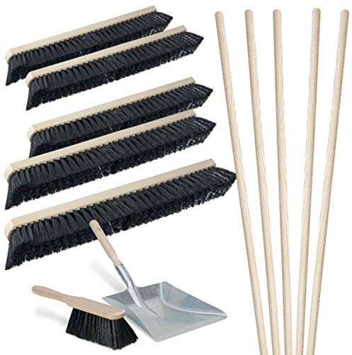 BRB 12-teiliges Besen-Set, 5X Roßhaar Saalbesen 1000 mm, Handfeger, Kehrschaufel