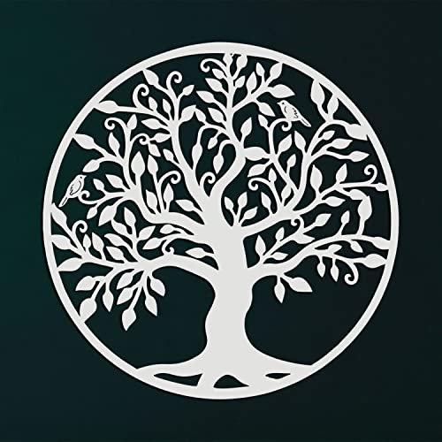 Décoration murale en métal - Arbre de vie blanc - Arbre généalogique en métal décoration murale pour la maison, le bureau, la chambre à coucher, le salon 58x61cm blanc