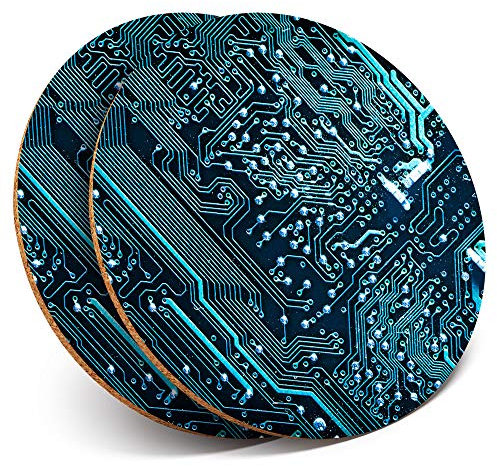 2 x Round Coasters - Computer Motherboard Gamer Gaming - Cork Backed Home Kitchen Accessory Tea Coffee Mug Mat #16402