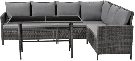 SVITA Madison Rattan-Lounge Polyrattan Ecksofa Gartenmöbel-Set Sofa Garnitur Couch-Eck Grau