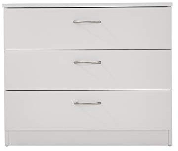 Chest of Drawers, 3 Drawer With Metal Handles and Runners Unique Anti-Bowing Drawer Support Bedroom Storage Furniture (White)