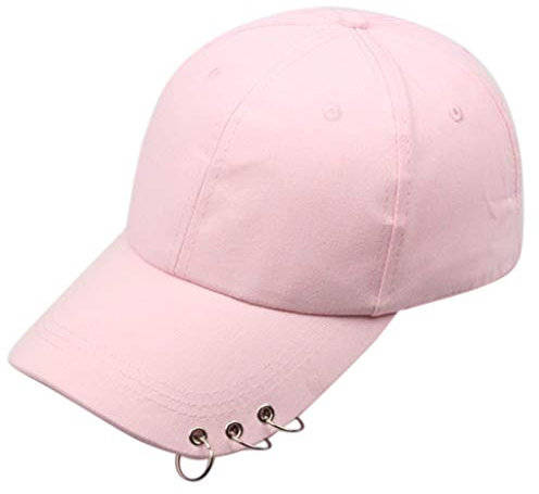 niumanery Unisex Korean Harajuku Baseball Cap with Metal Rings Hip Hop Adjustable Dad Hat Pink