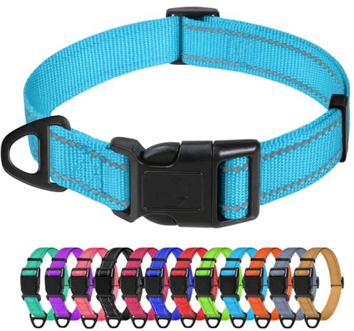TagME Nylon Hundehalsband, Verstellbares Reflektierendes Hundehalsband mit Sicherheitsschnalle für Kleiner Hund, Himmelblau, 1.5cm Breite