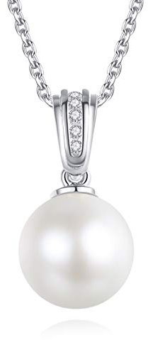 VIKI LYNN Halskette mit Süßwasser-Zuchtperlen, 7–8 mm, Einzelperlenanhänger, Schmuck für Damen, Zirkonia 925er Sterlingsilber mit 18 Karat Weißgold vergoldet Zirkonia Süßwasser-Zuchtperle, Zirkonia