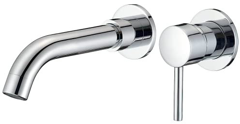 VALAZ Rubinetto Bagno Lavabo a Muro Cromato | Miscelatore Lavabo Bagno Acqua Fredda e Calda, Risparmio Acqua | Installazione Facile | Ottone, Inossidabile, Elegante, Becco 15cm, Serie Guadiana