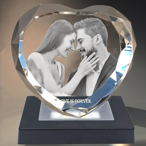 2D/3D crystal photo heart personalized with light base custom engraved photo crystal cube 3D picture in glass anniversary memories gift for mother's Day Christmas valentines day Birthday Wedding…