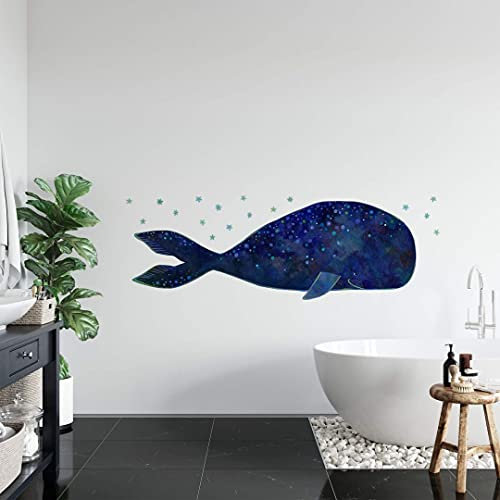 Blauer Zauber Wal Walfisch Wandtattoo Kinderzimmer 140x49cm Wandsticker Badezimmer selbstklebend Wand Deko Aufkleber