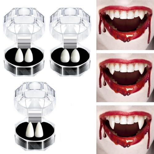 FOMIYES Halloween Vampir Fangs Gefälschte Zähne Prop Cosplay Zähne Zahnersatz für Halloween Party Requisiten Dekoration 3 Paare