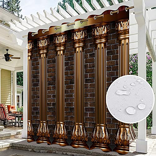 Rideaux imperméables pour fenêtre de style ancien château de briques - Pour jardin, extérieur, salon, terrasse, porte - Œillets supérieurs - 152 x 183 cm