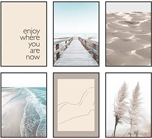 Hambient Poster Set, Wohnzimmer Deko Schlafzimmer, Zimmer - Wanddeko, Wandbilder - 6 Aesthetic Bilder 21x30 cm OHNE Bilderrahmen (Pampasgras Sand Strand)