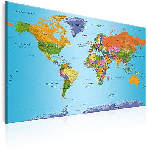 murando Akustikbild Weltkarte Bilder Akustikschaum Hochleistungsschallabsorber Schallschutz Leinwand 1 tlg Wandbild Raumakustik Schalldämmung Landkarte k-A-0104-b-d