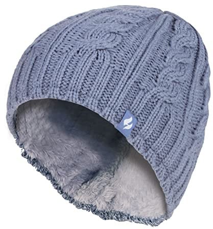 HEAT HOLDERS - Damen Mütze mit Fleecefutter für Winter und Herbst | Strick Beanie mit Warm Fleece (Einheitsgröße, Dusky Blau)