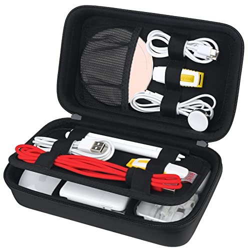 BOVKE Electronics Accessories Organizer Hard Carrying Case, Travel Cable Organizer Bag for Power Adapter, USB Cable Drive, SD Card, Charger, Hard Disk, Earbuds and Other Accessories or Supplies,Black