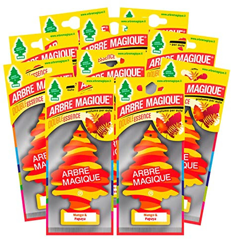 Arbre Magique Mono, Auto-Lufterfrischer, Duft Mango & Papaya, frischer und leichter Duft, hält bis zu 7 Wochen, hergestellt in Italien, Packung mit 10 Stück