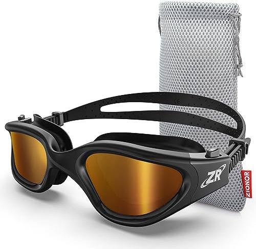 ZIONOR Lunettes de natation polarisées pour homme et femme [mise à niveau], G1 Lunettes de natation avec miroir/lentille fumée, protection UV, anti-brouillard, sangle réglable, confort professionnel,