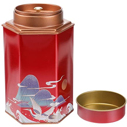 Food Leaf Chinese Can Sugar Hexagon Household Candy Canister with Empty Decorative Small Square Tin Storage Airtight Tea Loose Vintage Style Farmhouse Tinplate Red Flour