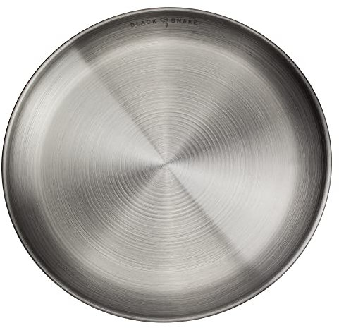 Black Snake® Flacher Camping Picknick Teller aus Edelstahl - 23 cm Durchmesser - Silber