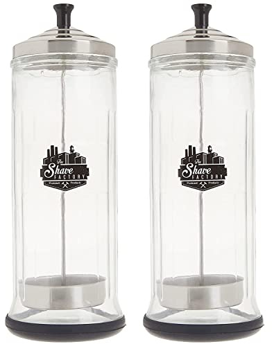 The Shave factory Professional Grade Disinfectant Jar - Glass Disinfectant Jar, Barber Disinfectant Jar, Barber Solution Jar (Large - 2 Jar), Transparent