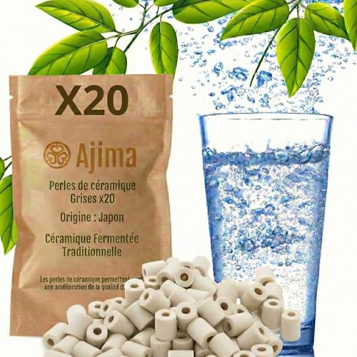 Ajima 20 Perles de Céramique Grises Fermentées Filtre à Eau Naturel pour Carafe Bouilloire Gourde Lave Linge Solution Filtrante Ecologique Anti Calcaire Purification Eau