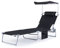 LIVIVO Folding Sun Lounger with Adjustable Back and Leg Rests, Adjustable Sunshade and Side Pockets – Relax in Comfort and Style – Folding Lightweight Frame (Black)