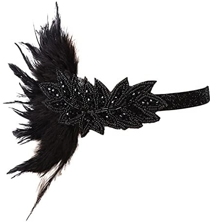 1920s Stirnband Feder Damen, 20er Jahre Flapper Haarband, Gatsby Kostüm Accessoires Charleston Vintage Kristall Kopfschmuck für Frauen Mädchen