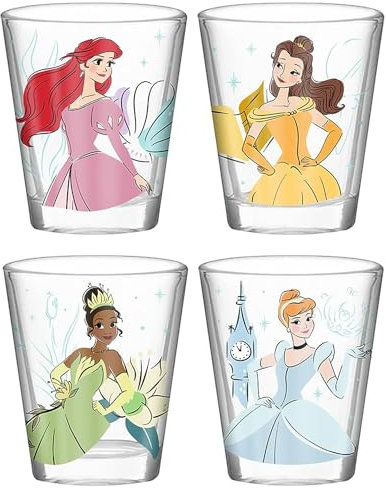 Silver Buffalo Disney Princess Icon Sparkle Line Up Mini-Glas-Set, 42,5 ml, 4 Stück
