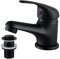 WasserRhythm Mitigeur de lavabo noir avec bonde de vidage pop-up pour salle de bain monobloc Robinet de lavabo à poignée unique avec tuyaux universels
