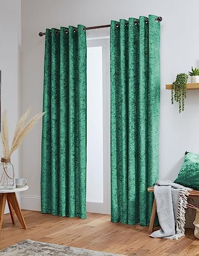 John Aird Crushed Velvet Fully Lined Eyelet Curtains (Emerald Green, 90 Wide x 72 Drop)