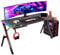 Todeco 160 x 60cm Tavolo Gaming LED, Grande Postazione Gaming, Scrivania Gaming Ergonomica, con Desktop in Fibra di Carbonio Scrivania, con Tappetino Per Mouse, Porta Bicchiere e Ganci per Cuffie
